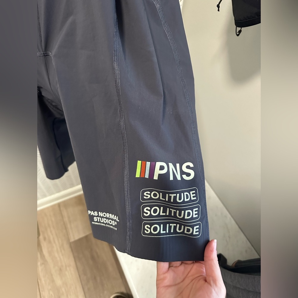 Pas Normal Studios Solitude Logo Bib Shorts Women's Medium Dark Gray